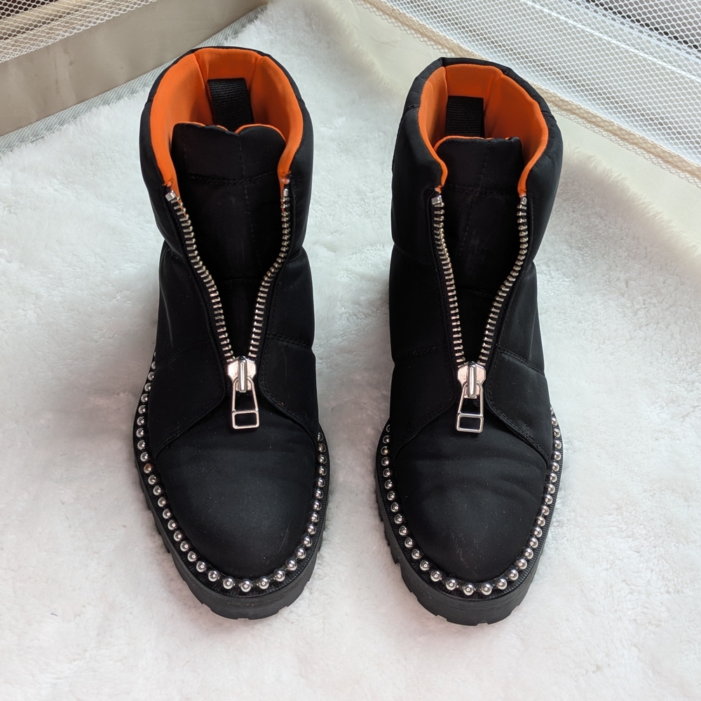 Alexander Wang Nylon Cooper Black And Orange Ankle Boots with Silver Studs - Picture 3 of 13